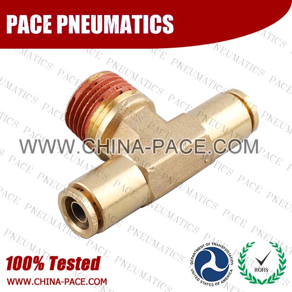 Male Branch Tee DOT Push To Connect Air Brake Fittings, DOT Push In Air Brake Tube Fittings, DOT Approved Brass Push To Connect Fittings, DOT Fittings, DOT Air Line Fittings, Air Brake Parts